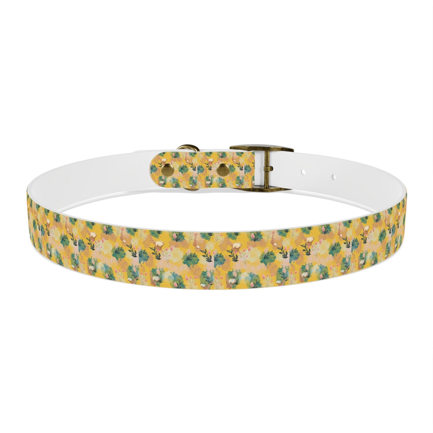 Boho Dog Collar, Yellow Vintage Floral Pet Collar in Multiple sizes, brass buckle closure and ring clip,