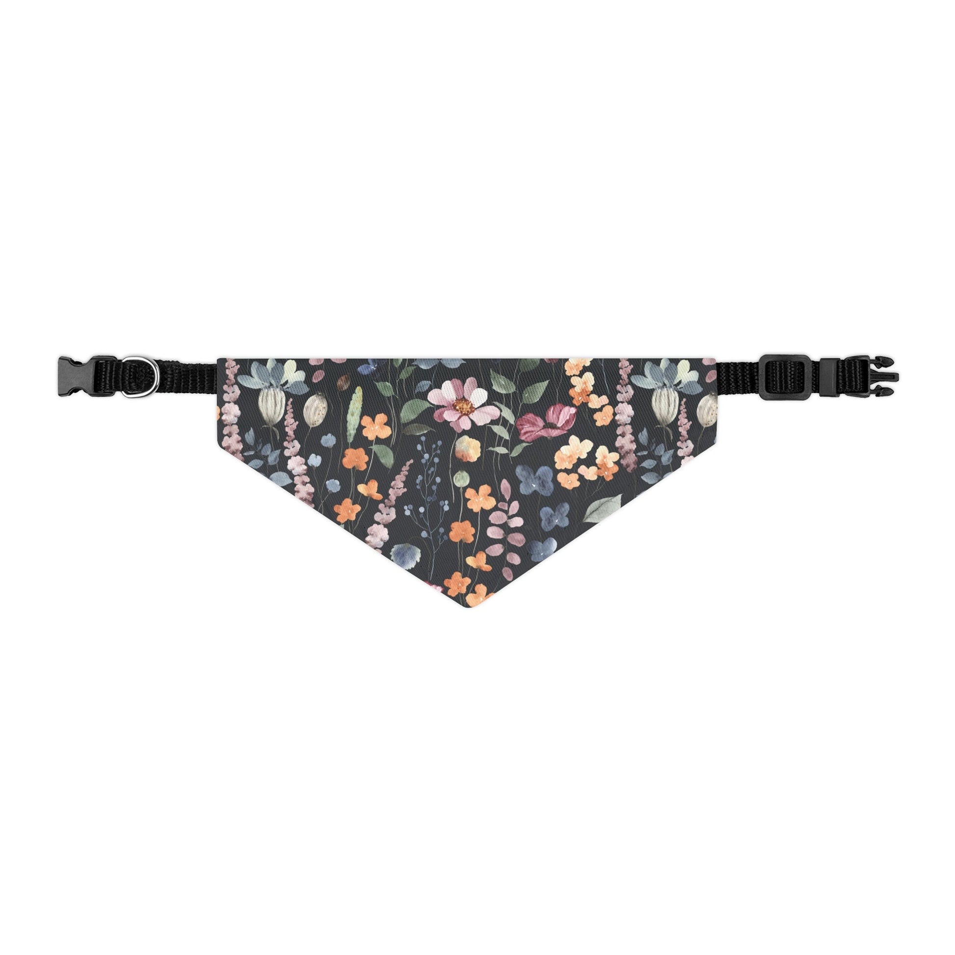 Floral Dog Bandana Camping Collar, Black Background with flower Dog over collar bandana,