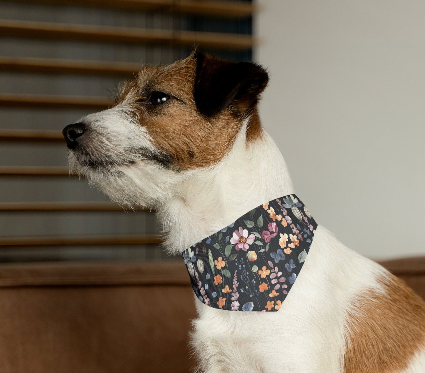 Floral Dog Bandana Camping Collar, Black Background with flower Dog over collar bandana,