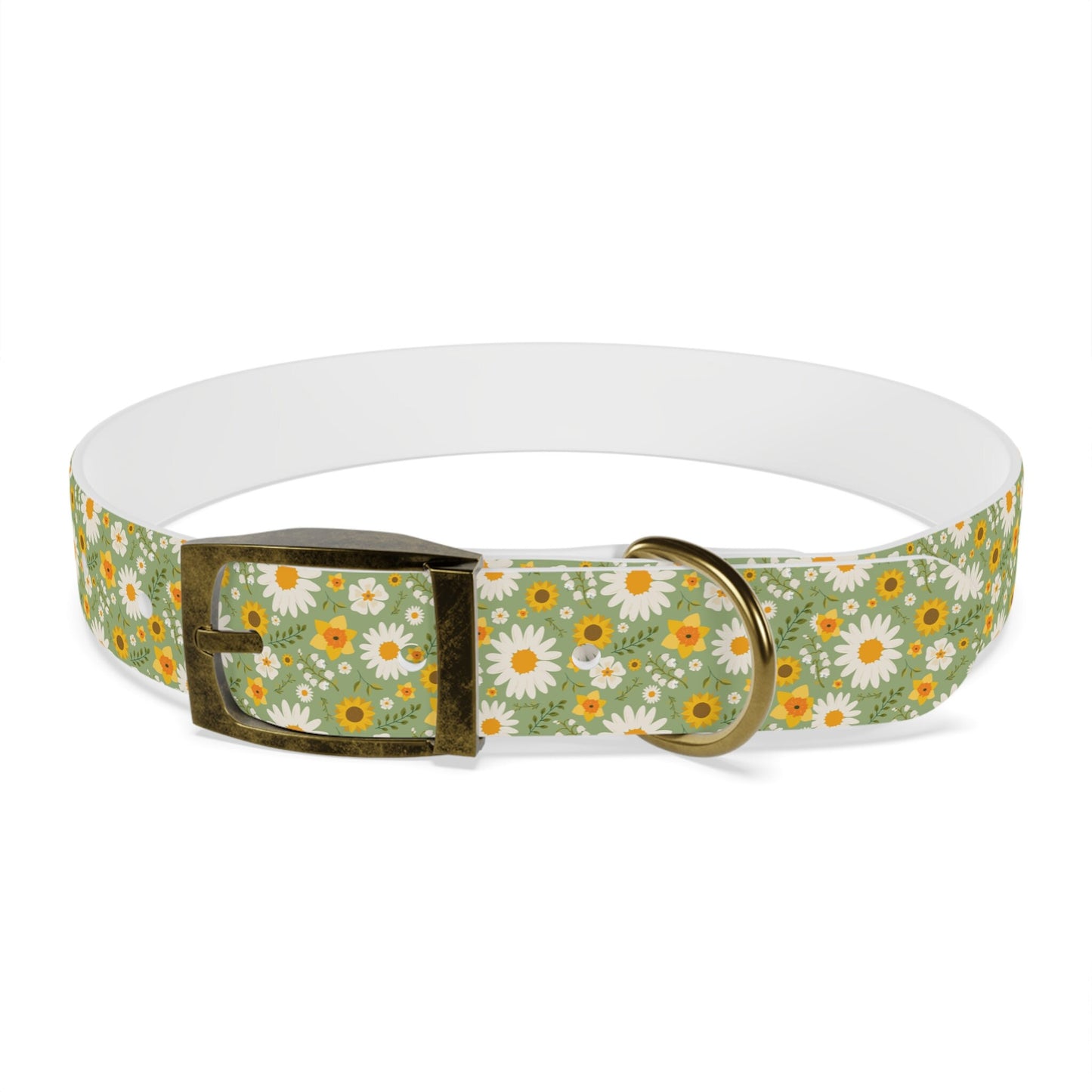 Boho Floral Dog Collar, Multiple Sizes and buckle colors, yellow and green flower pet collar with brass buckle closure,