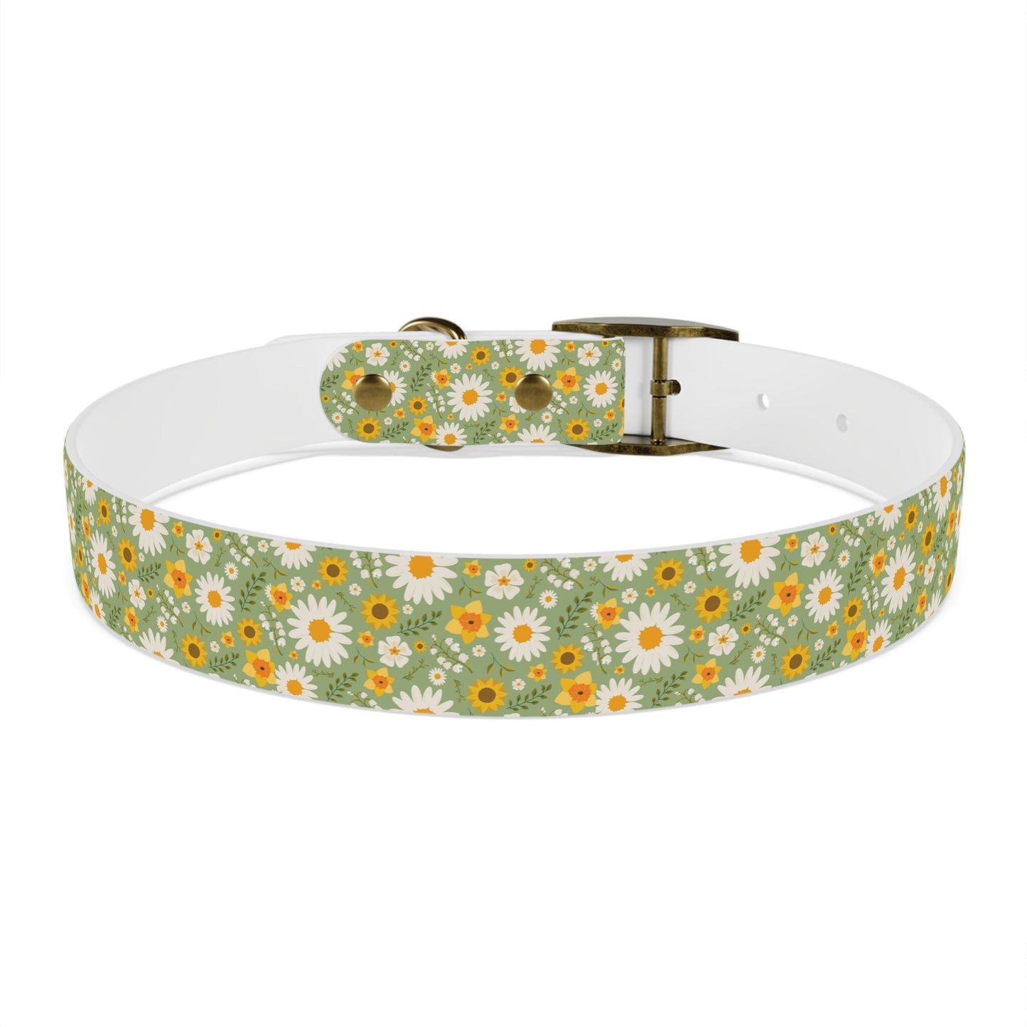 Boho Floral Dog Collar, Multiple Sizes and buckle colors, yellow and green flower pet collar with brass buckle closure,