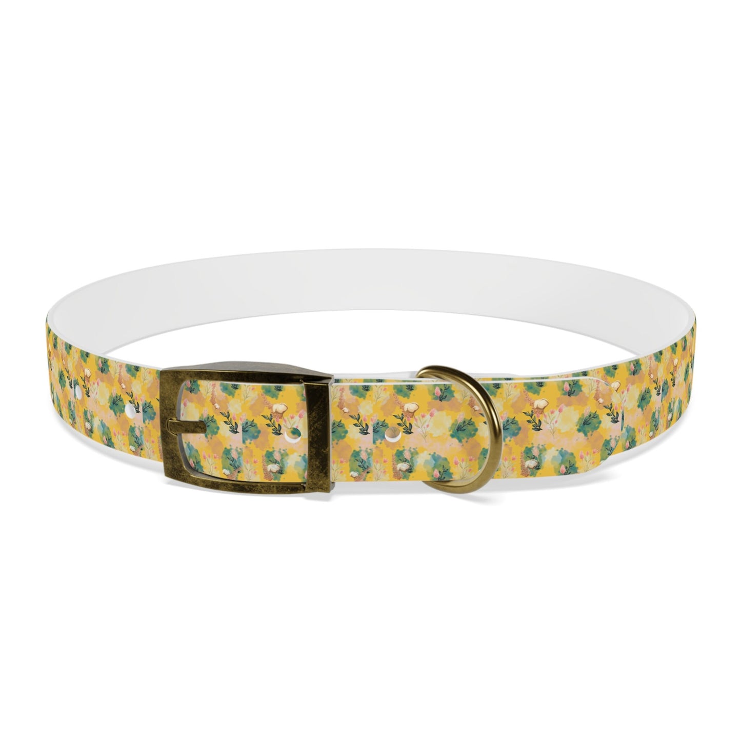 Boho Dog Collar, Yellow Vintage Floral Pet Collar in Multiple sizes, brass buckle closure and ring clip,