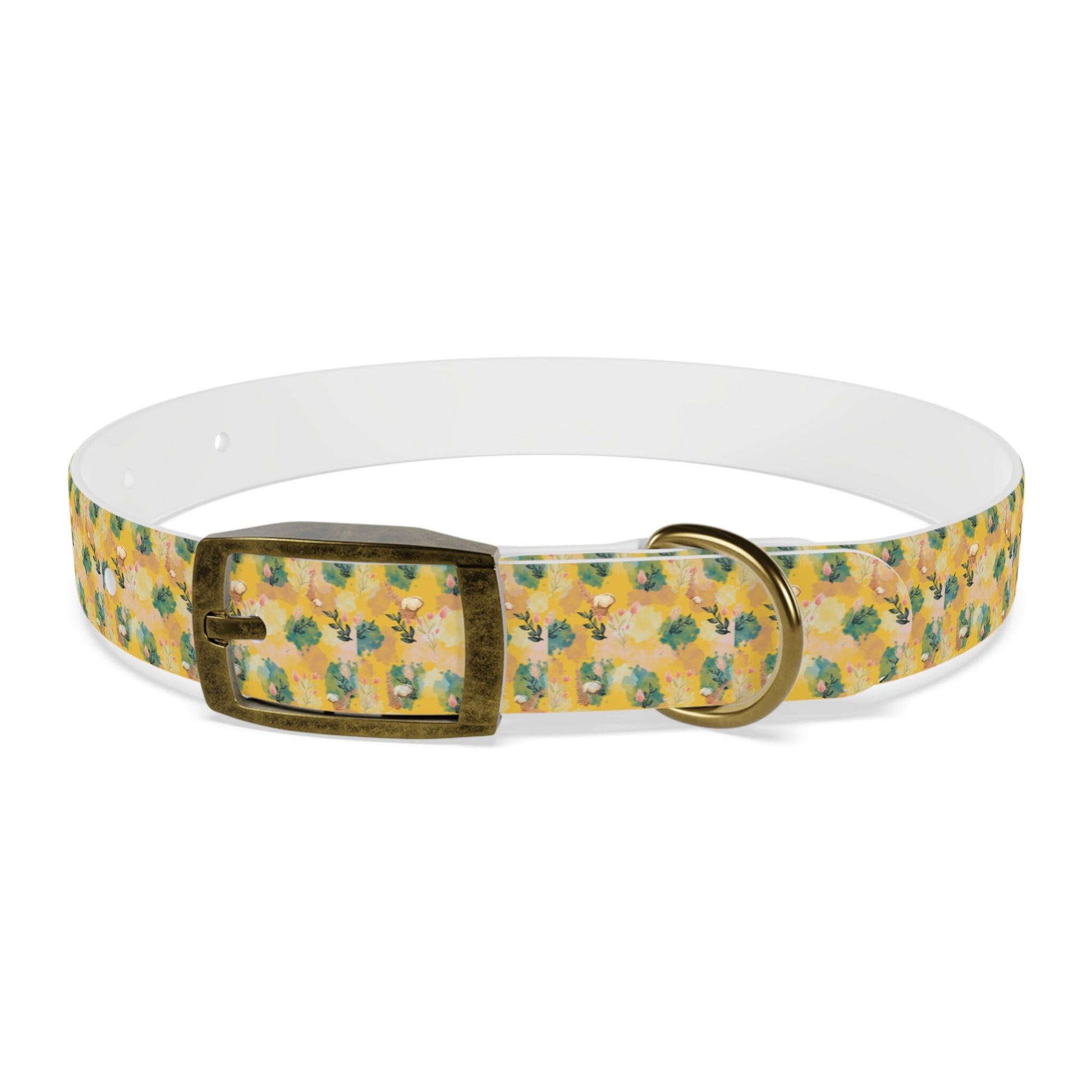 Boho Dog Collar, Yellow Vintage Floral Pet Collar in Multiple sizes, brass buckle closure and ring clip,