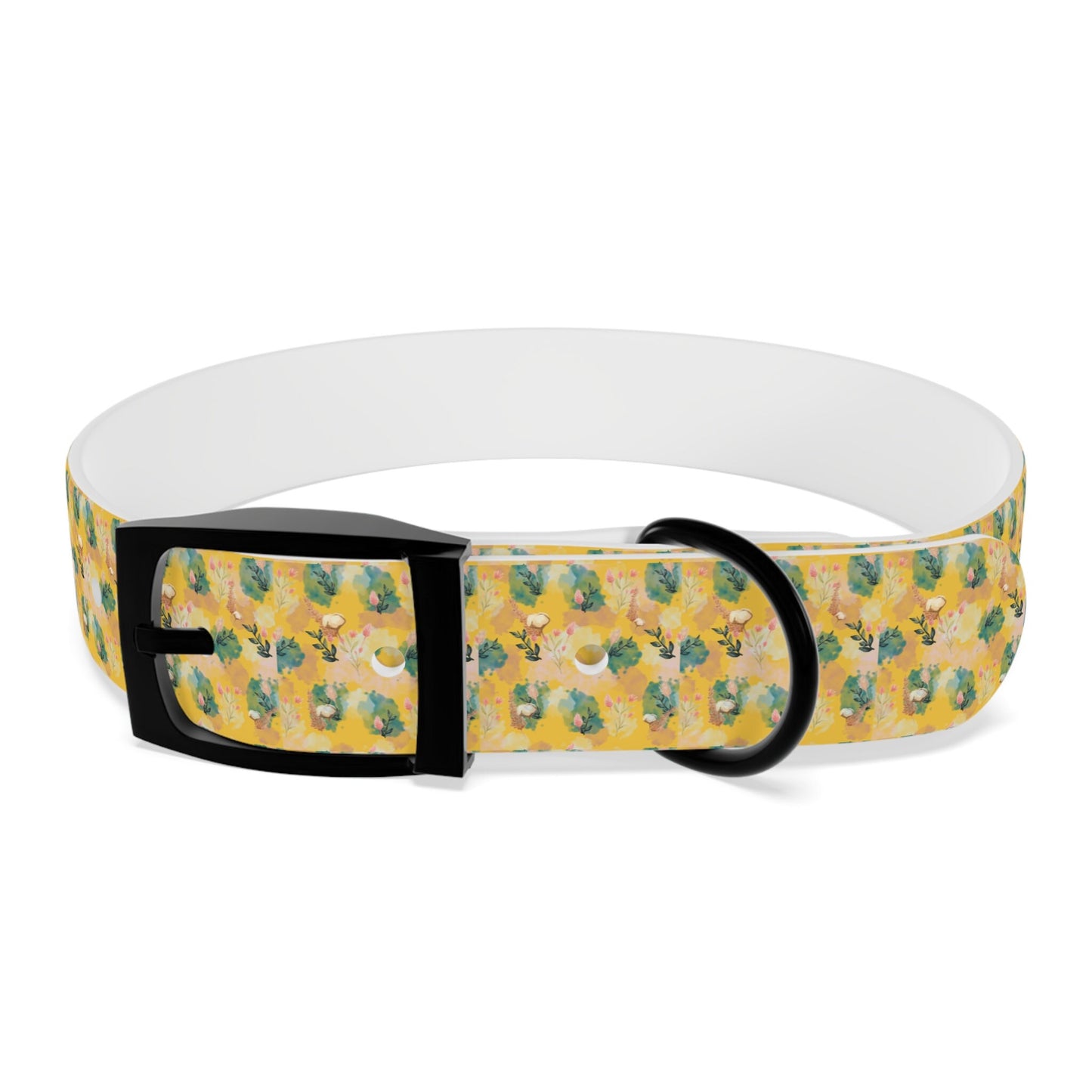 Boho Dog Collar, Yellow Vintage Floral Pet Collar in Multiple sizes, brass buckle closure and ring clip,