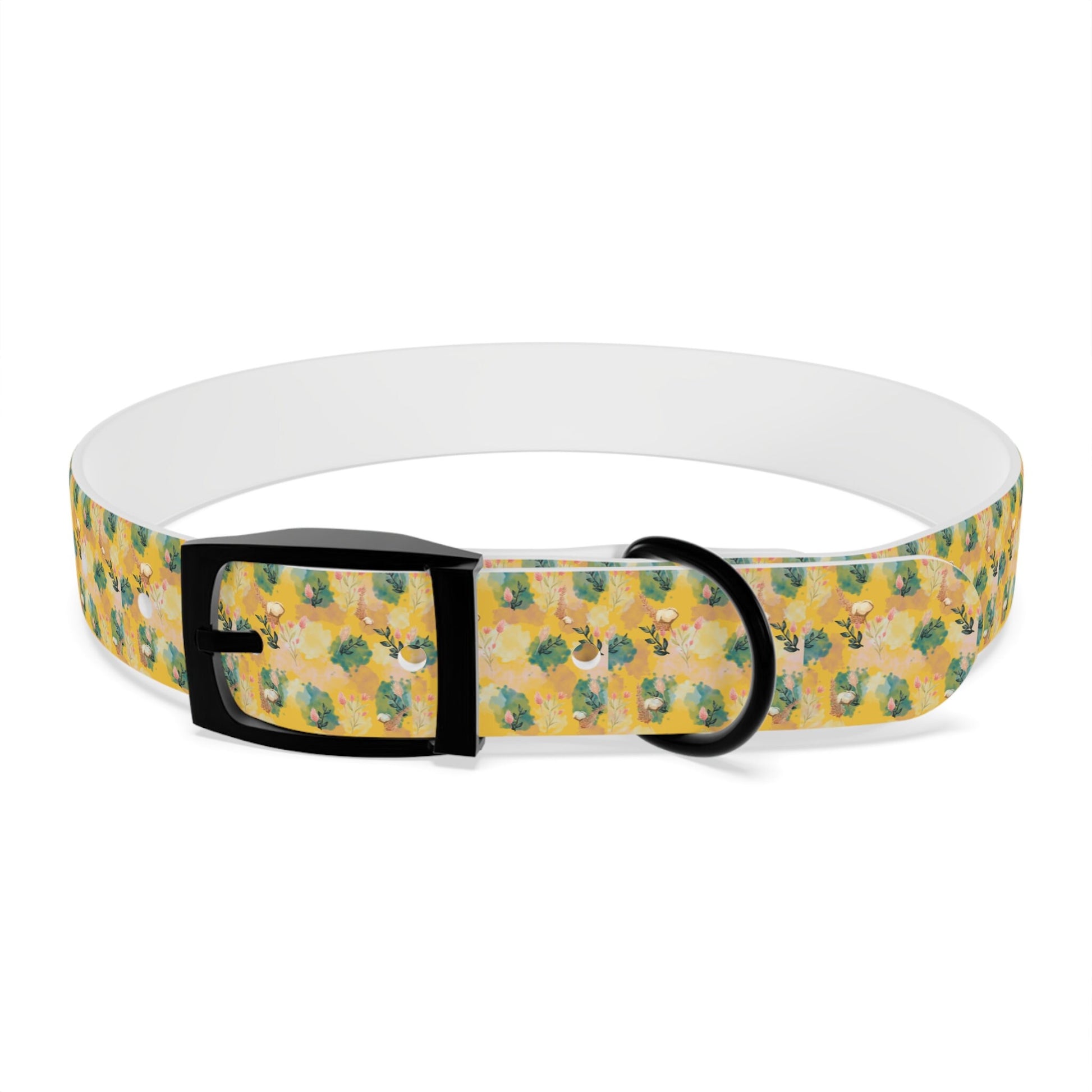 Boho Dog Collar, Yellow Vintage Floral Pet Collar in Multiple sizes, brass buckle closure and ring clip,